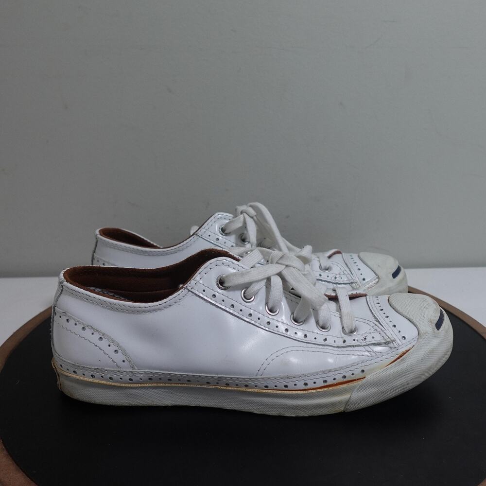 Converse Jack Purcell Shoes Mens Size 7 White Leather Low Top Lace Up Sneakers